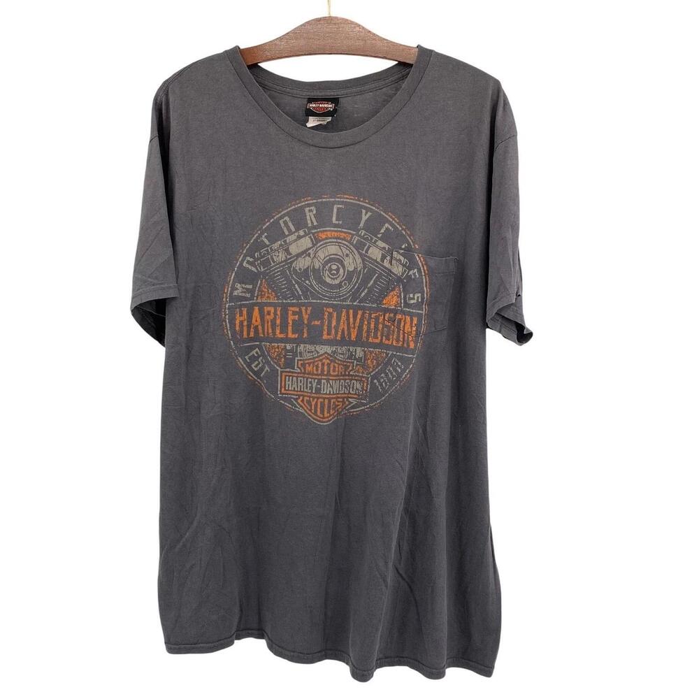 Harley-Davidson Mens 2 Maverick Dallas Texas Gray Graphic Pocket T-Shirt